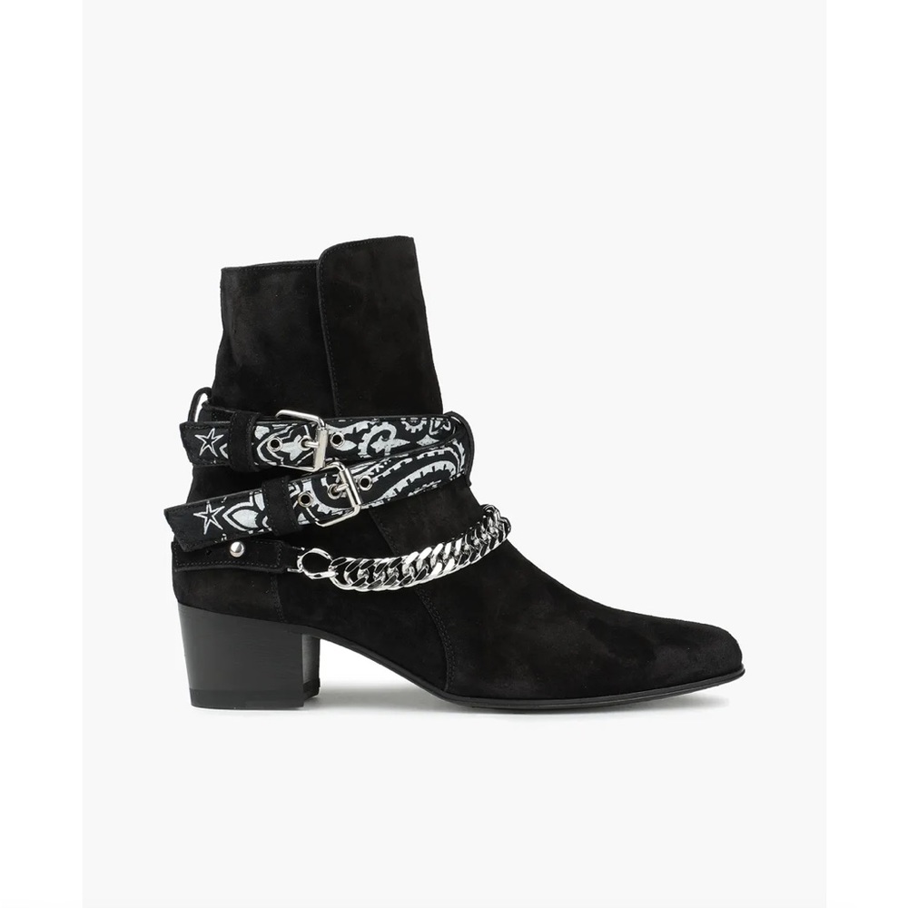 🌟NEW W/BOX🌟Chain-embellished buckled suede ankle boots